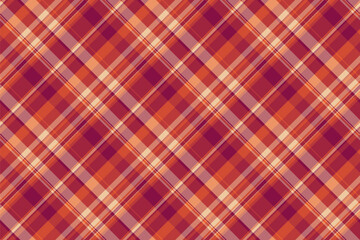 Hippy pattern check vector, home background fabric plaid. Comfortable tartan seamless texture textile in red and orange colors.