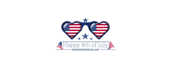 Abstract 3d eyeglasses usa flag, heart american flag sunglasses, independence day text vector illustration. Usa freedom flag glasses to use for 4th july independence day, memorial day projects. 