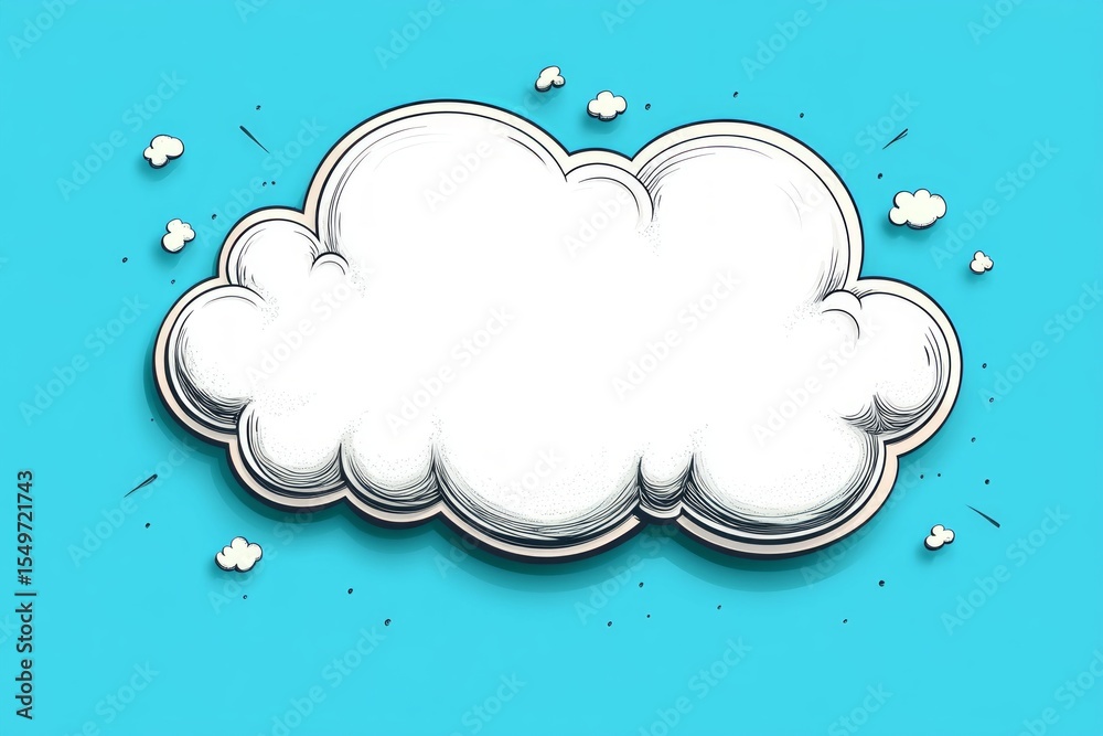 Fototapete white thought bubble floating on a vibrant teal background, creating a dynamic space for text or dia