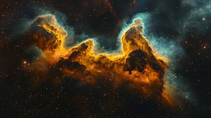 Fiery Cosmic Storm &ndash; Bright Golden Nebula Explosion in Deep Space