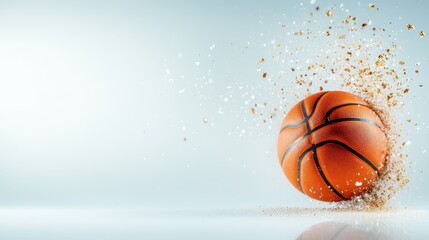 A vibrant image capturing the dynamic energy of a basketball hitting the ground, creating splashes that emphasize the sports action and its lively atmosphere.