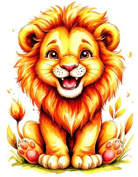 Naklejki lion watercolor illustration on white background.