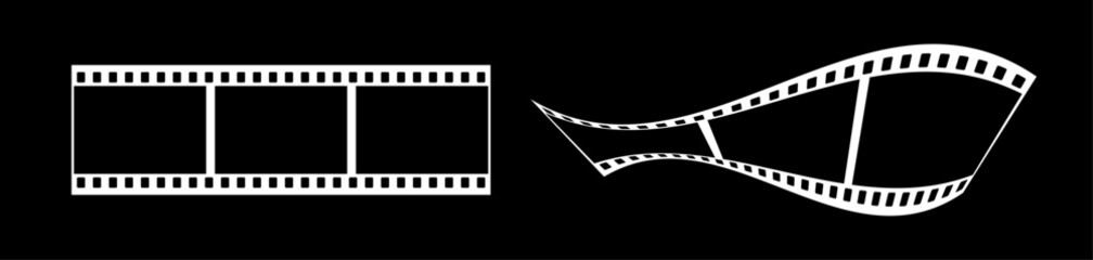 Abstract 35mm film strip vector decoration with 3 frames on black background. White film reel symbol illustration to use for photography, television, cinema, photo frame.