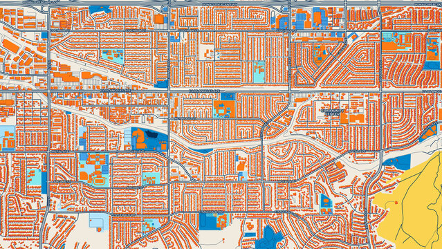 Colorful Simi Valley Street Map with Labels and Buildings