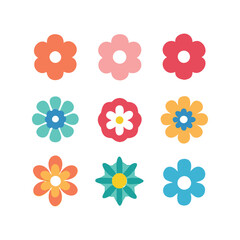 Set of flowers vector illustration, colorful floral collection, spring garden plants, decorative botanical