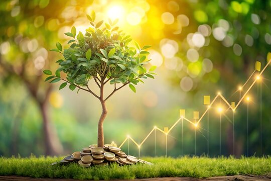 Growth Money Tree Plant Nature Finance Investment Success Green Gold Coins Chart  Business  Economy  Wealth  Profit  Financial  Spring  Sunlight  Eco