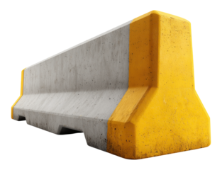 Concrete Traffic Barrier with Yellow Endcap isolated on png transparent background
