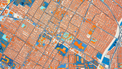 Fototapeta premium Colorful Downey Street Map with Labels and Buildings