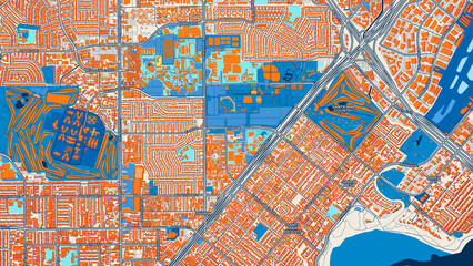 Obraz premium Colorful Costa Mesa Street Map with Labels and Buildings
