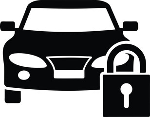 Obraz premium Car security icon with padlock in black and white for automotive safety