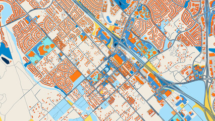 Naklejka premium Colorful Murrieta Street Map with Labels and Buildings
