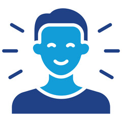 Wellbeing - Dual Tone Glyph Blue Fill Silhouette Style Icon - smiling face with positive rays, expressing health, contentment, or peace of mind