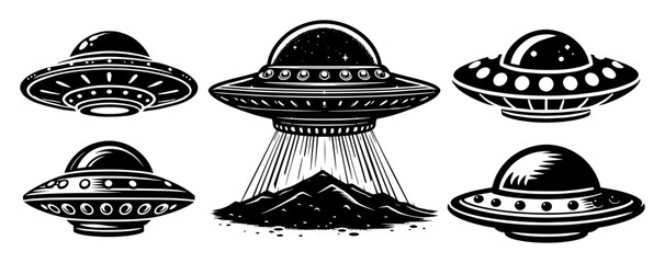 ufo spaceship collection engraving laser cutting shape vector © Mago
