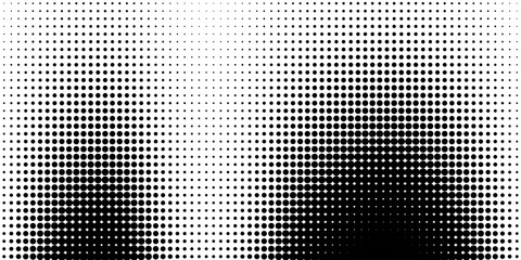 Set of halftone dots gradient pattern texture isolated on white background. Straight dotted spots using halftone circle dot raster texture. Vector blot half tone collection.