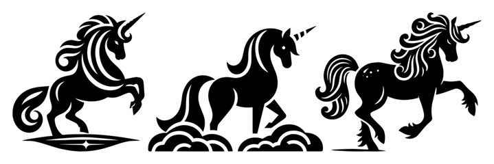 unicorns galloping fantasy horses silhouette laser cutting vector