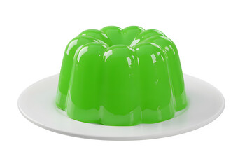 Vibrant 3D rendering of wobbly jelly dessert on a plate, ideal for food designs, sweet treats visuals, or menu graphics. Isolated on white or transparent background. PNG.