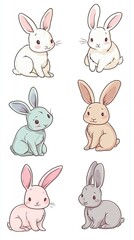 Cute cartoon rabbits in pastel colors