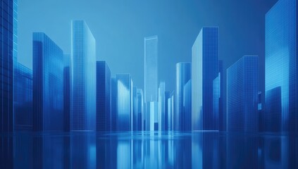 Futuristic city skyline, vibrant blue
