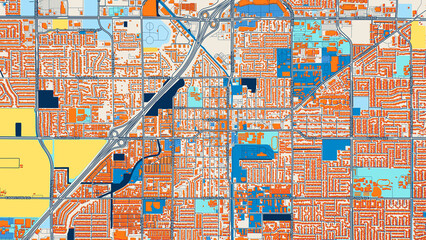 Colorful Clovis Street Map with Labels and Buildings