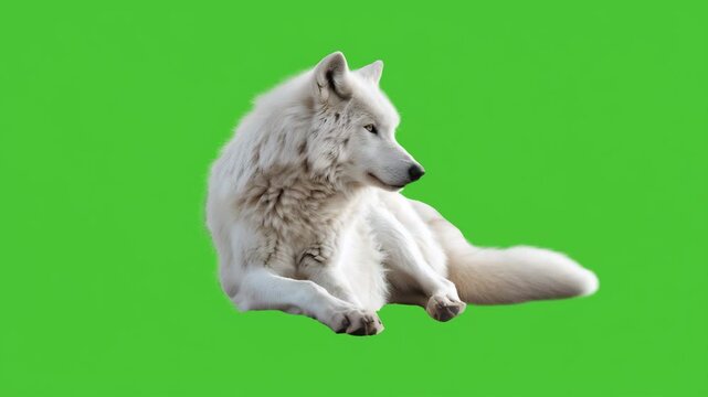 White Arctic Wolf Isolated on Green Screen