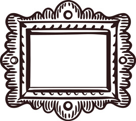 Ornate hand drawn rectangular picture frame with decorative vintage flourishes and sketch border