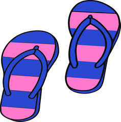 Hand-drawn Summer Beach Icon, Cartoon Flip Flops Slipper Illustration – Vacation, Sand, Ocean, and Fun Footwear
