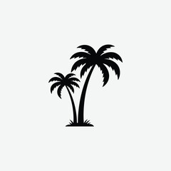 A clean black palm tree silhouette illustration with two stylized tropical trees on a white background. Perfect for summer, beach, or tropical-themed design projects.