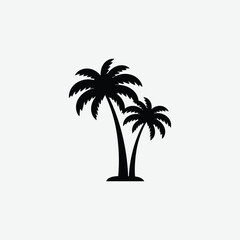 Obraz premium A clean black palm tree silhouette illustration with two stylized tropical trees on a white background. Perfect for summer, beach, or tropical-themed design projects.