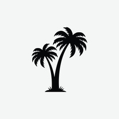 A clean black palm tree silhouette illustration with two stylized tropical trees on a white background. Perfect for summer, beach, or tropical-themed design projects.