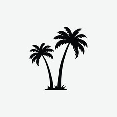 A clean black palm tree silhouette illustration with two stylized tropical trees on a white background. Perfect for summer, beach, or tropical-themed design projects.