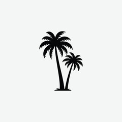 Obraz premium A clean black palm tree silhouette illustration with two stylized tropical trees on a white background. Perfect for summer, beach, or tropical-themed design projects.