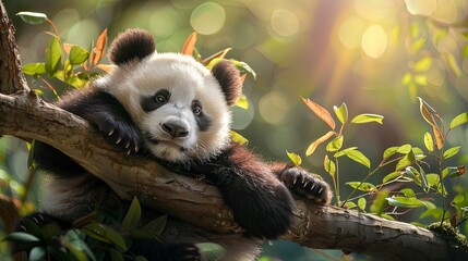 Obraz premium close up of a beautiful panda in the jungle, panda bear in nature