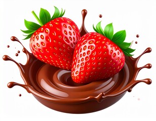 Fresh Strawberries Dipped in Smooth Chocolate on White Background, Delicious and Indulgent Dessert