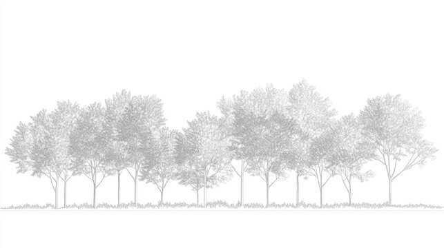 Detailed minimal vector line art of wetland forest trees shown in side elevation, suitable for architectural and landscape section drawings - Powered by Adobe
