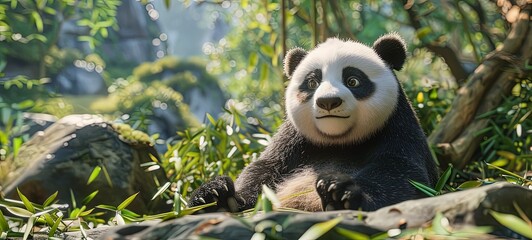 Obraz premium close up of a beautiful panda in the jungle, panda bear in nature