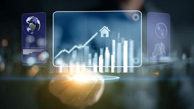 Hand Holding Digital Globe with Rising Bar Chart
