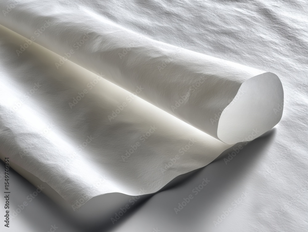 Aufkleber Close-up of a roll of white textured paper with soft lighting and smooth surface for creative printing or craft projects