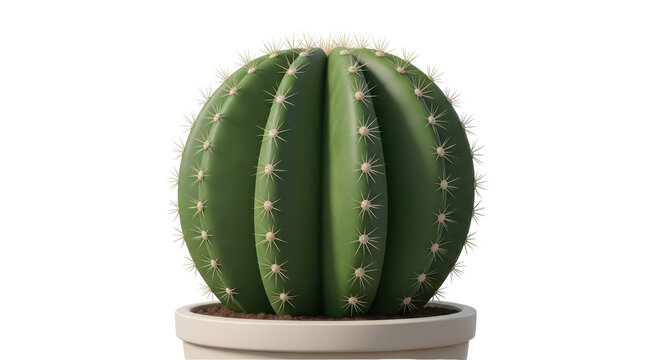 Isolated Barrel Cactus in a Pot - Powered by Adobe