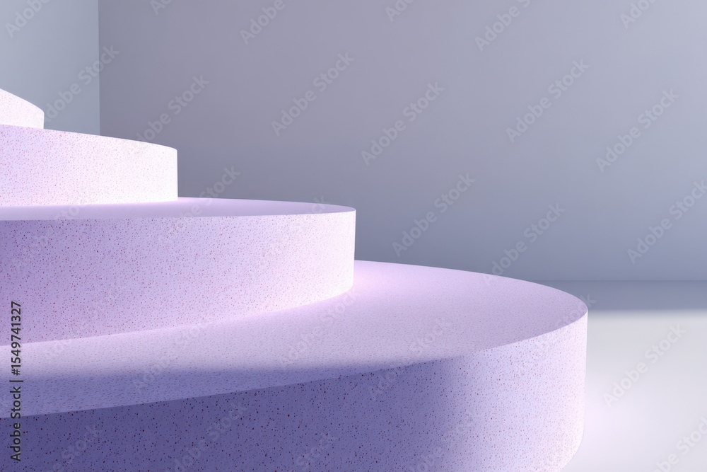 Poster minimalist abstract art composition featu smooth curved pastel purple geometric tiered shapes with s