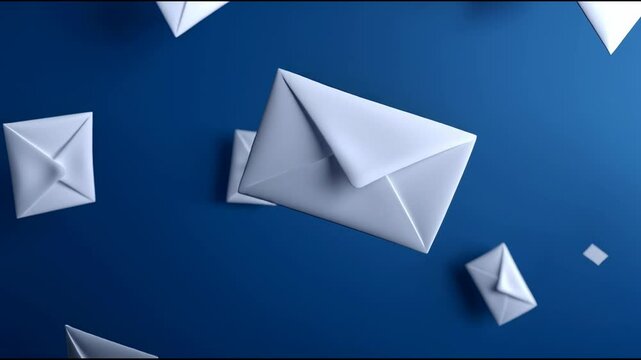 Floating envelopes create a visually appealing display set against a blue background in a creative representation of communication