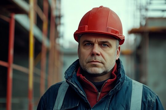 Man in hard hat on construction site. - Powered by Adobe