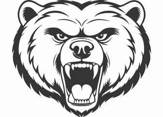 Silhouette Bear head mascot logo, Grizzly Mascot Hand drawn Emblem, Wild animal t-shirt design Isolated on white background