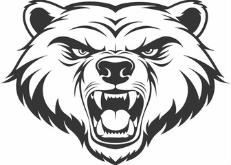 Silhouette Bear head mascot logo, Grizzly Mascot Hand drawn Emblem, Wild animal t-shirt design Isolated on white background