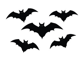 Set of halloween bats silhouette vector 