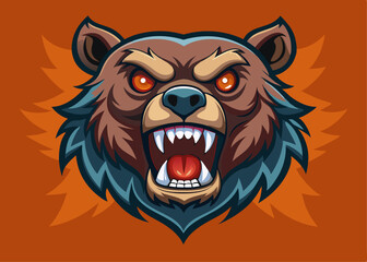 cartoon bear head, Grizzly bear head roaring. Vector illustration.