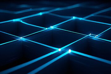 Obraz premium Abstract blue network grid digital technology background