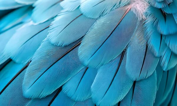 Detailed Blue Bird Feathers Texture Pattern with Fine Barbs in Avian Plumage Close Up View