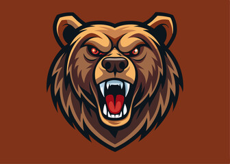 cartoon bear head, Grizzly bear head roaring. Vector illustration.