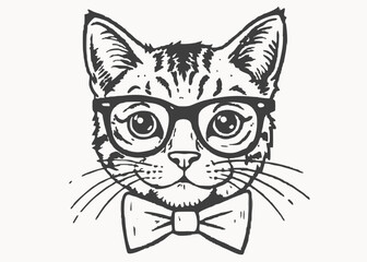 Fototapeta premium Cat illustration in a cute style, Cute fashion Hipster Animals and pets cat, set of vector icons bear portrait. Vector illustration 