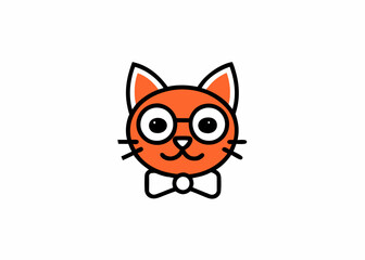 cat with glasses bow and yellow eyes isolated vector illustration